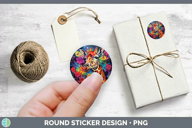 Neon Giraffe Stickers | Round Labels Designs