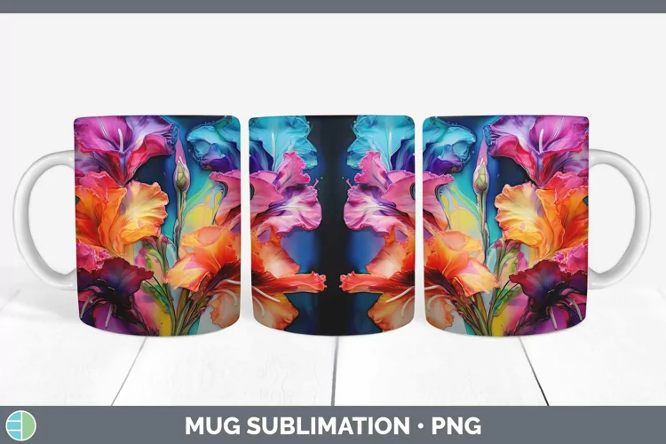 Neon Gladiolus Mug Wrap | Sublimation Coffee Cup Designs