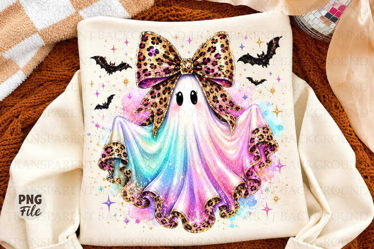 Neon Glitter Ghost Png, Halloween Coquette Ghost Png
