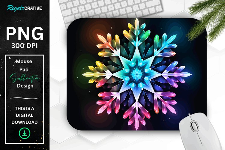 Neon Glowing Rainbow Snowflake Mouse Pad example image 1