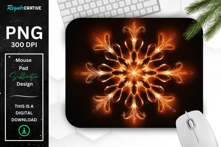 Neon Glowing Orange Snowflake Mouse Pad example image 1
