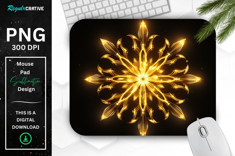 Neon Glowing Yellow Snowflake Mouse Pad example image 1