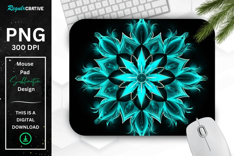 Neon Glowing Teal Snowflake Mouse Pad