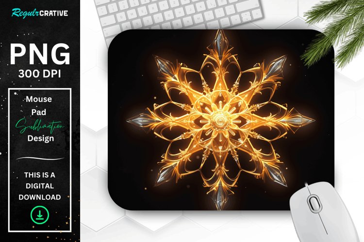 Neon Glowing Gold Snowflake Mouse Pad