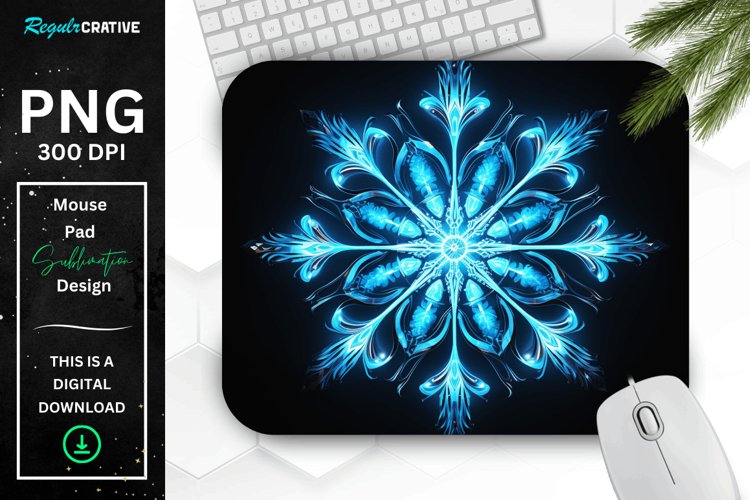 Neon Glowing Cyan Snowflake Mouse Pad example image 1