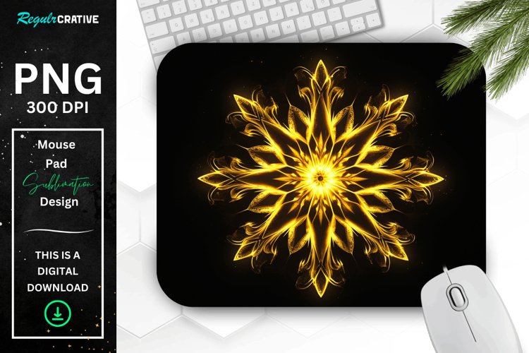Neon Glowing Yellow Snowflake Mouse Pad
