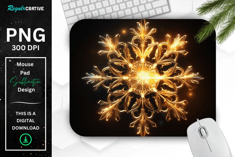 Neon Glowing Gold Snowflake Mouse Pad