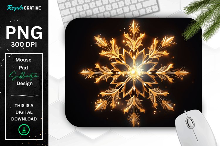 Neon Glowing Gold Snowflake Mouse Pad example image 1
