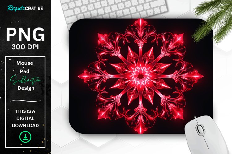 Neon Glowing Red Snowflake Mouse Pad example image 1