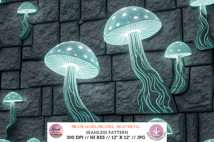 Neon Goblincore Aesthetic Pattern, Seamless Digital Paper