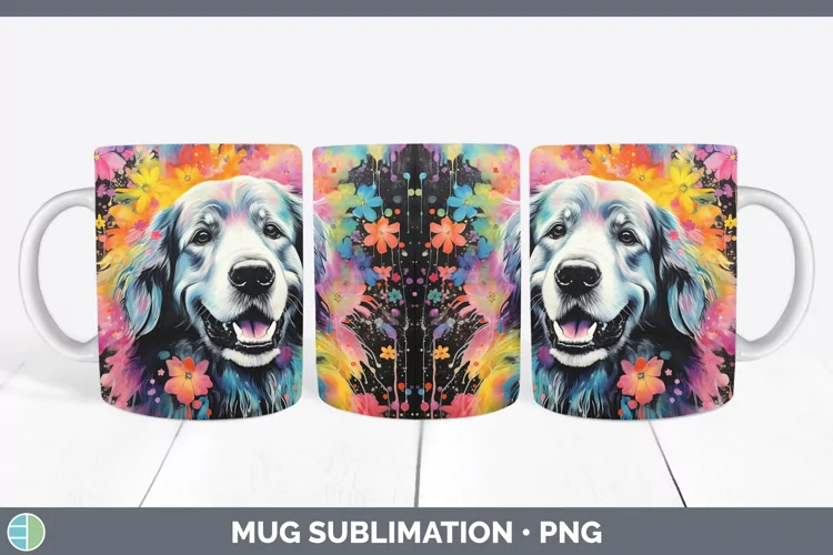 Neon Great Pyrenees Mug Wrap Sublimation Coffee Cup Designs
