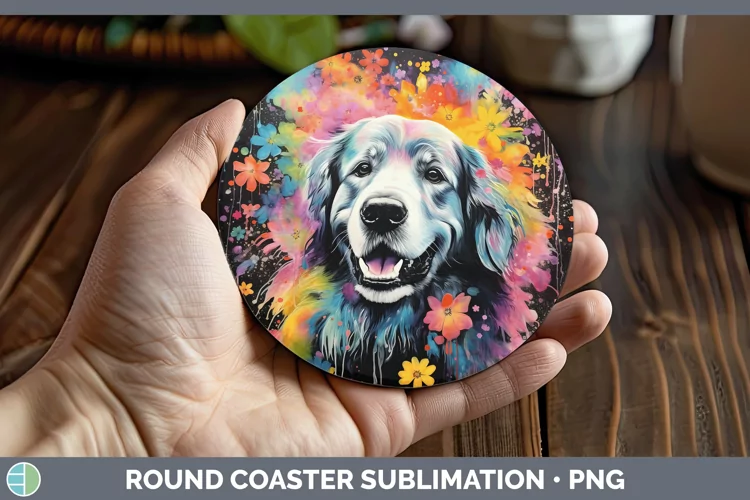 Neon Great Pyrenees Round Coaster Sublimation Coaster Design