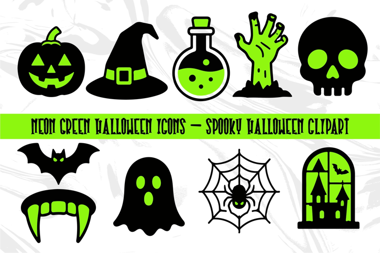 Neon Green Halloween Icons SVG PNG EPS | Spooky Clipart