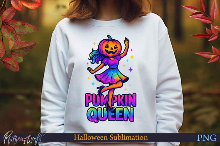 Neon Halloween Sublimation Design | pumpkin queen