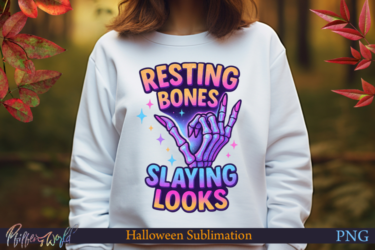 Neon Halloween Sublimation Design | resting bones slaying