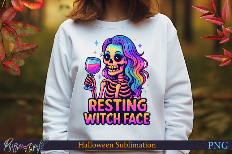 Neon Halloween Sublimation Design | resting witch face