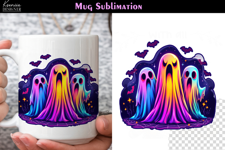 Cute Halloween Ghost | Iridescent Neon Halloween Coffee Mug