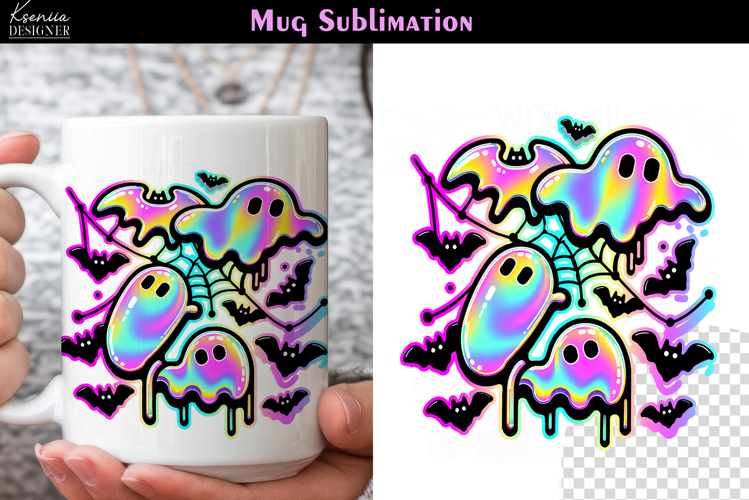 Cute Halloween Ghost | Iridescent Neon Halloween Coffee Mug