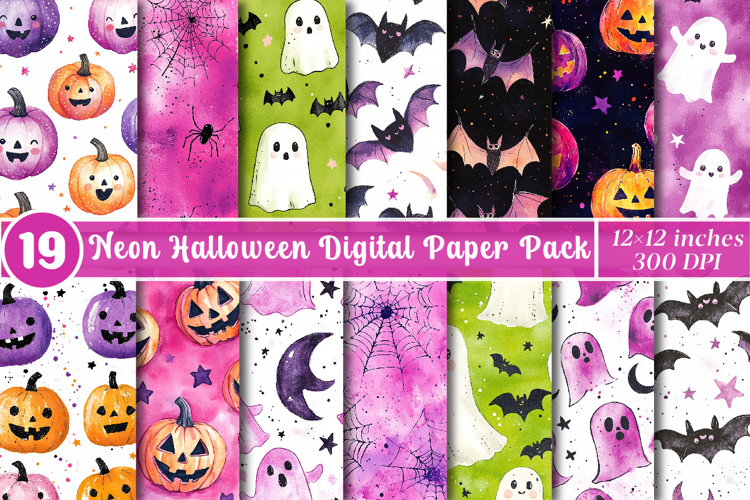 Neon Halloween Digital Papers