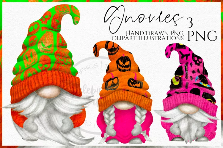 Neon Halloween Gnomes | Watercolor Clipart Png