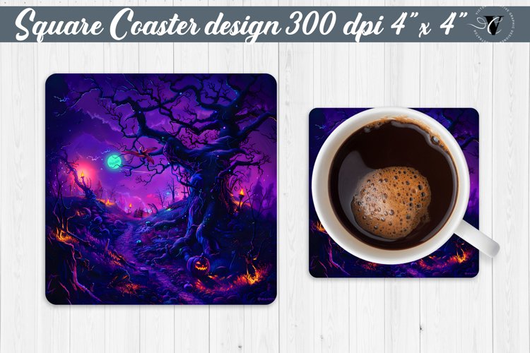 Square Coaster | Neon | Halloween coaster example image 1