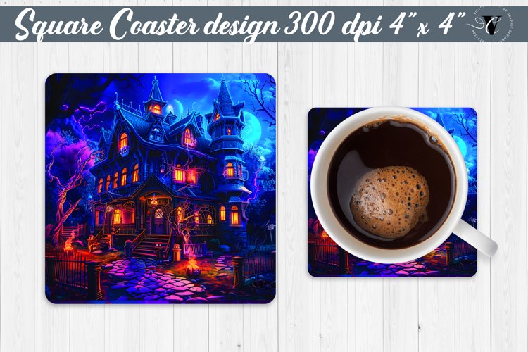 Square Coaster | Neon | Halloween coaster example image 1