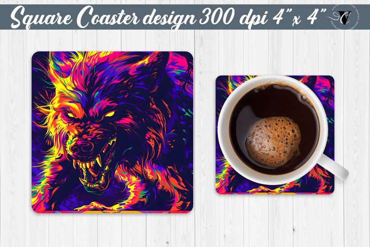 Square Coaster | Neon | Halloween coaster example image 1