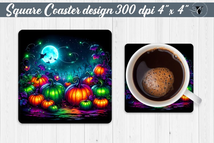 Square Coaster | Neon | Halloween coaster example image 1