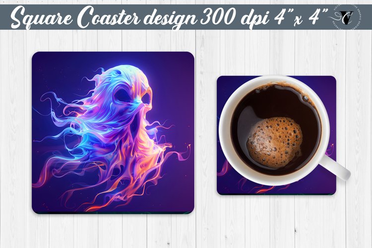 Square Coaster | Neon | Halloween coaster example image 1