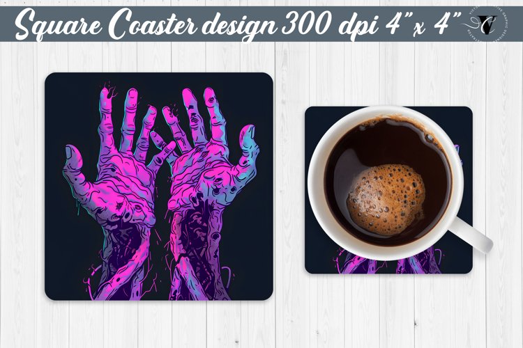 Square Coaster | Neon | Halloween coaster example image 1