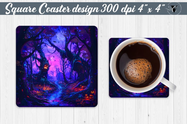 Square Coaster | Neon | Halloween coaster example image 1