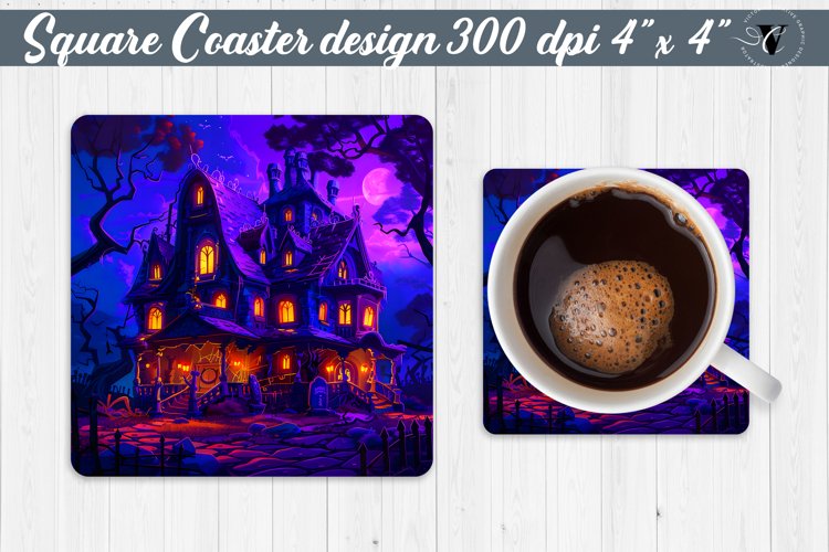 Square Coaster | Neon | Halloween coaster example image 1
