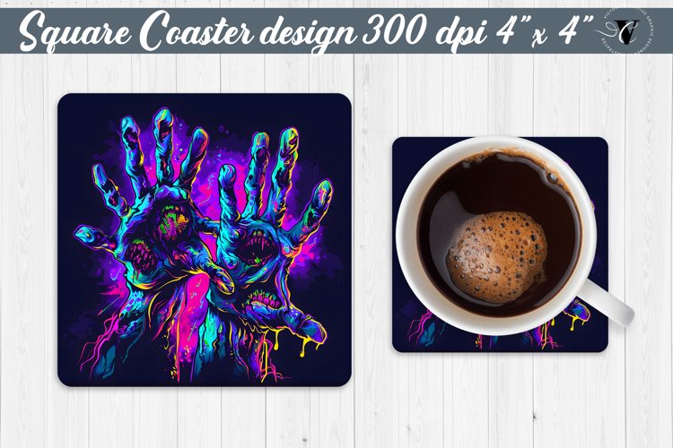Square Coaster | Neon | Halloween coaster example image 1