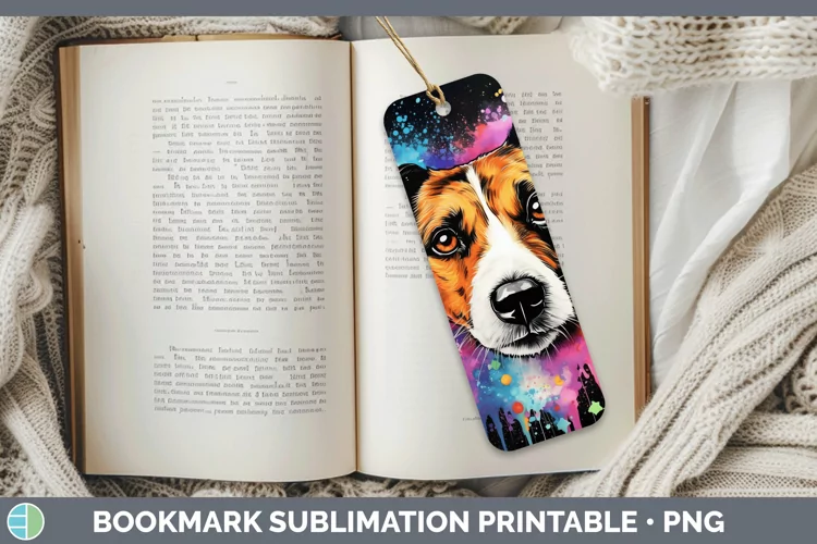 Neon Jack Russell Terrier Bookmark Sublimation Printable Des