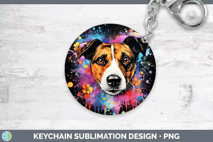 Neon Jack Russell Terrier Keychain Sublimation Keyring Desig