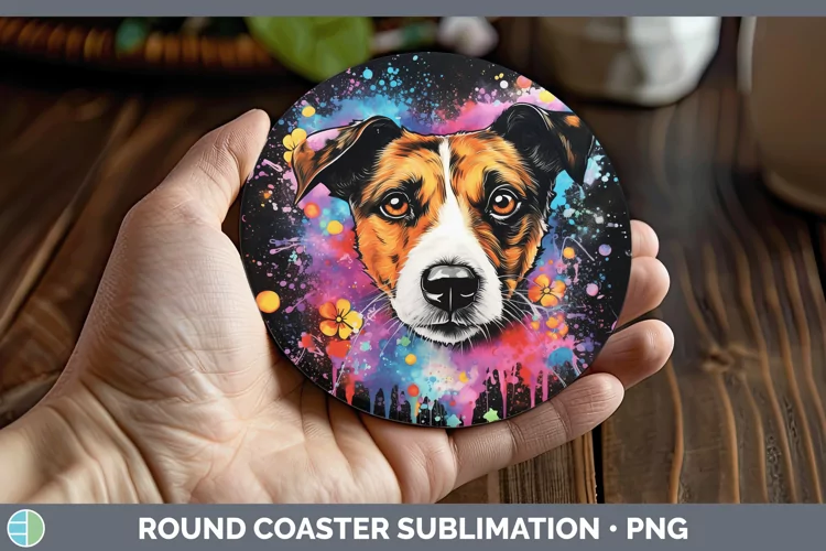 Neon Jack Russell Terrier Round Coaster Sublimation Coaster