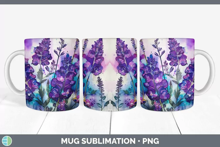 Neon Lavender Mug Wrap | Sublimation Coffee Cup Designs