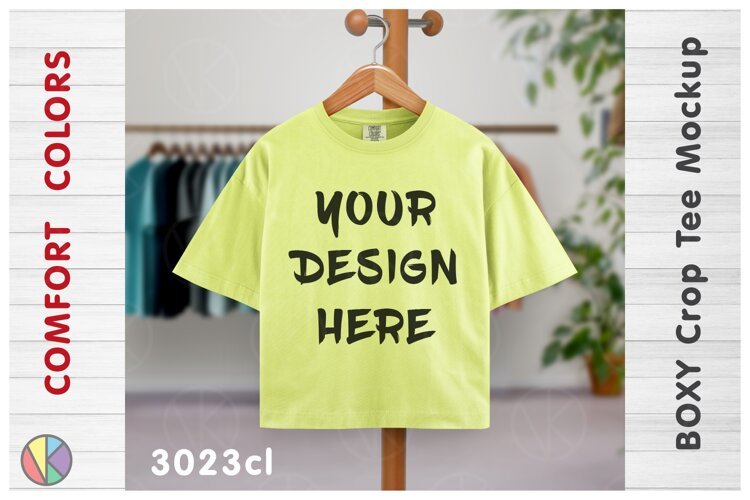 Comfort Colors 3023CL Neon Lemon Boxy Crop T-Shirt Mockup.