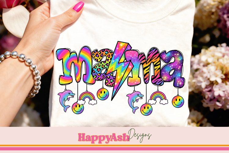 Neon Retro 90s Mama Charm PNG