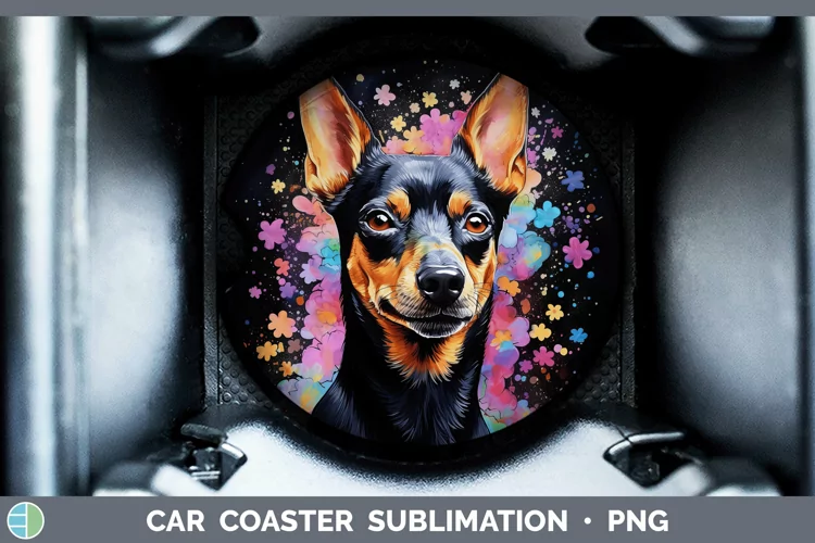 Neon Miniature Pinscher Car Coaster Sublimation Coaster Desi