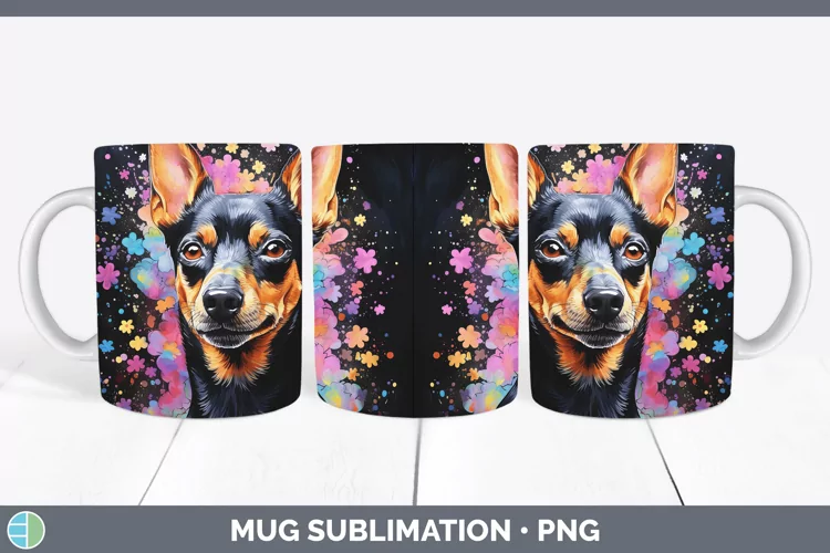 Neon Miniature Pinscher Mug Wrap Sublimation Coffee Cup Desi
