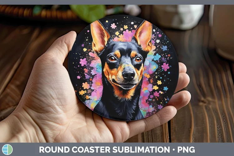 Neon Miniature Pinscher Round Coaster Sublimation Coaster De