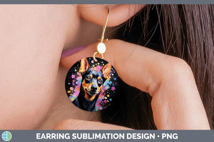 Neon Miniature Pinscher Round Earrings Sublimation Earrings