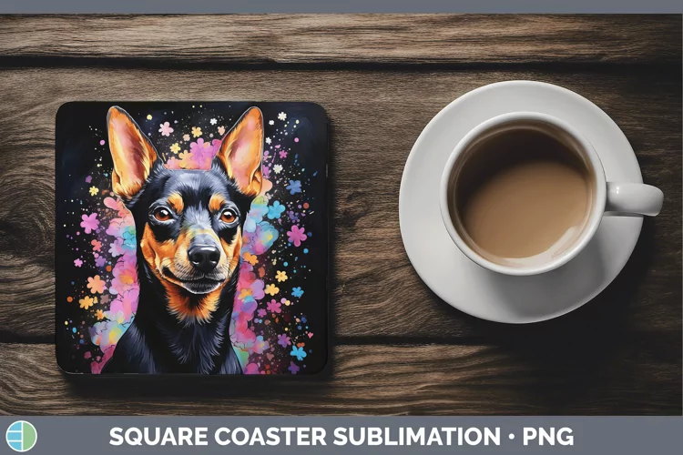 Neon Miniature Pinscher Square Coaster Sublimation Coaster D