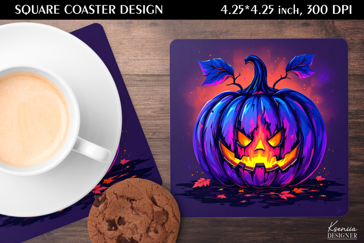 Spooky Pumpkin| Neon Iridescent Halloween Square Coaster