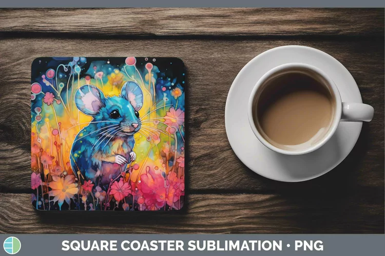 Neon Mouse Square Coaster Sublimation Coaster Designs