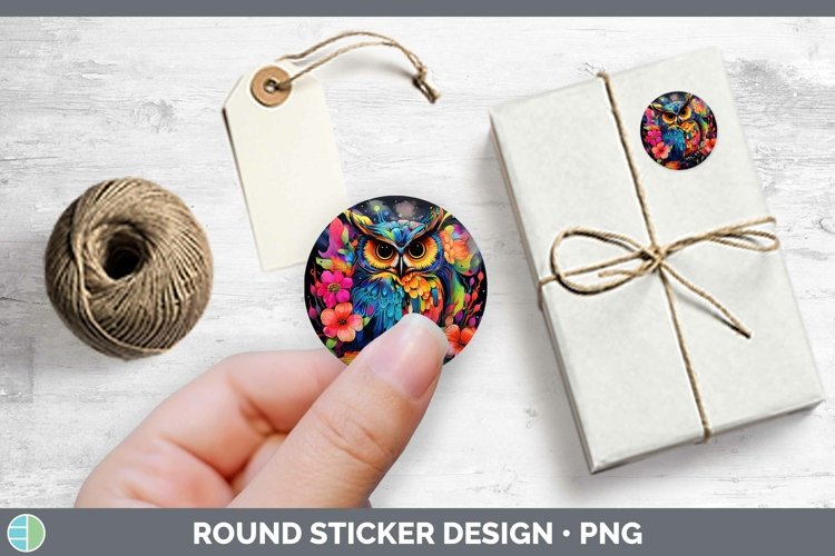 Neon Owl Stickers | Round Labels Designs