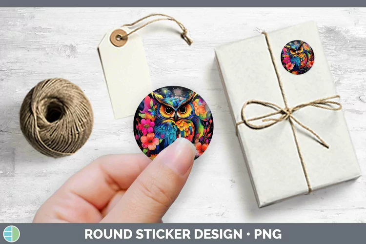 Neon Owl Stickers | Round Labels Designs