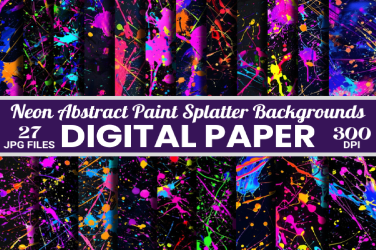 Neon Paint Splatter Digital Papers