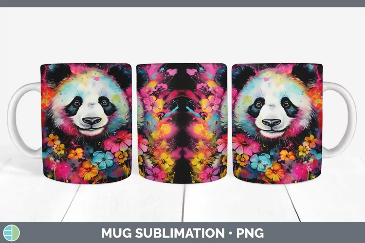 Neon Panda Mug Wrap Sublimation Coffee Cup Designs
